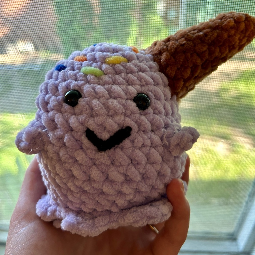 Lilac Crochet Ice Cream Ghost Plushie Stuffed Animal